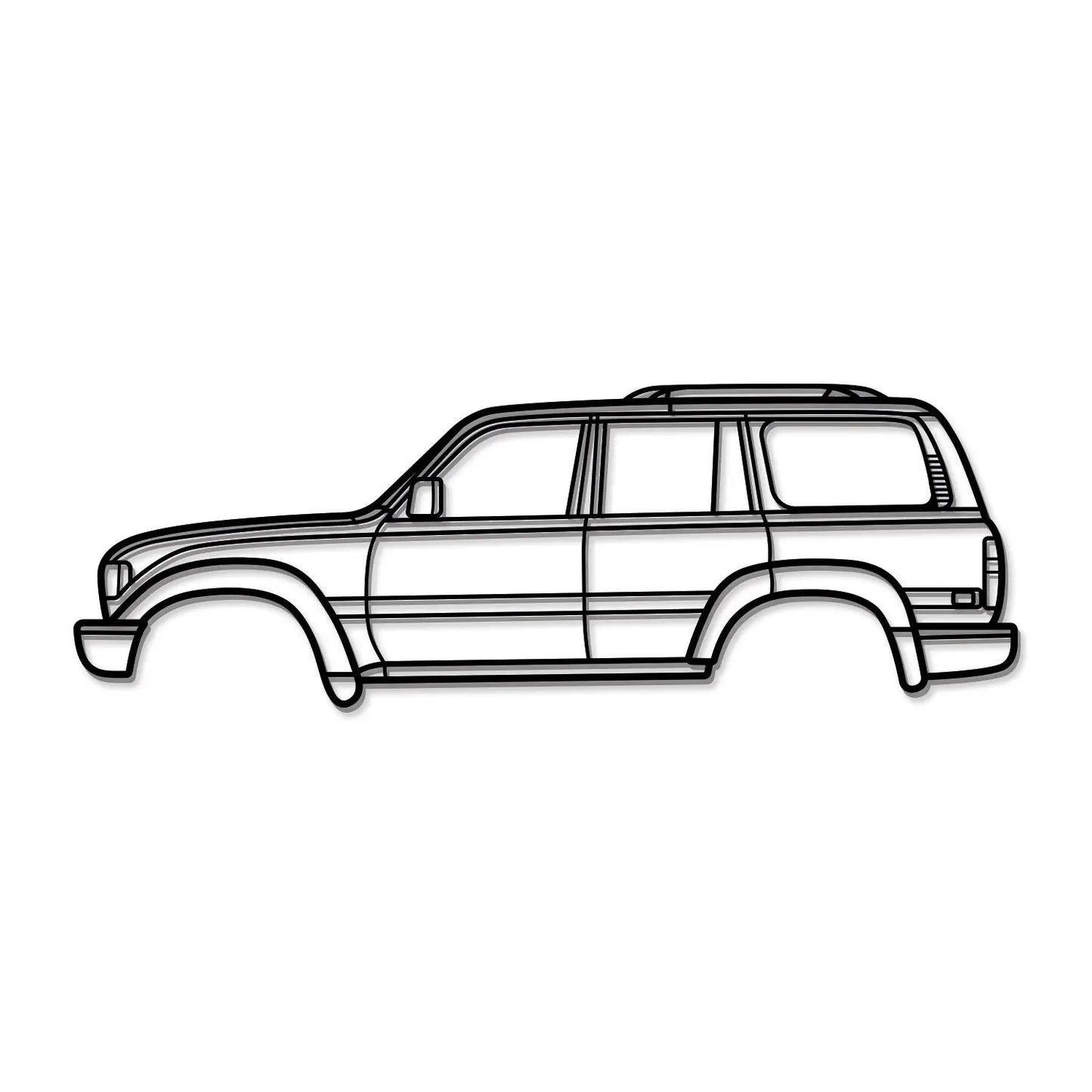 1990 Land Cruiser J80 metal wall art silhouette of SUV with roof rack in black line art on Tampa Home & Garden Store