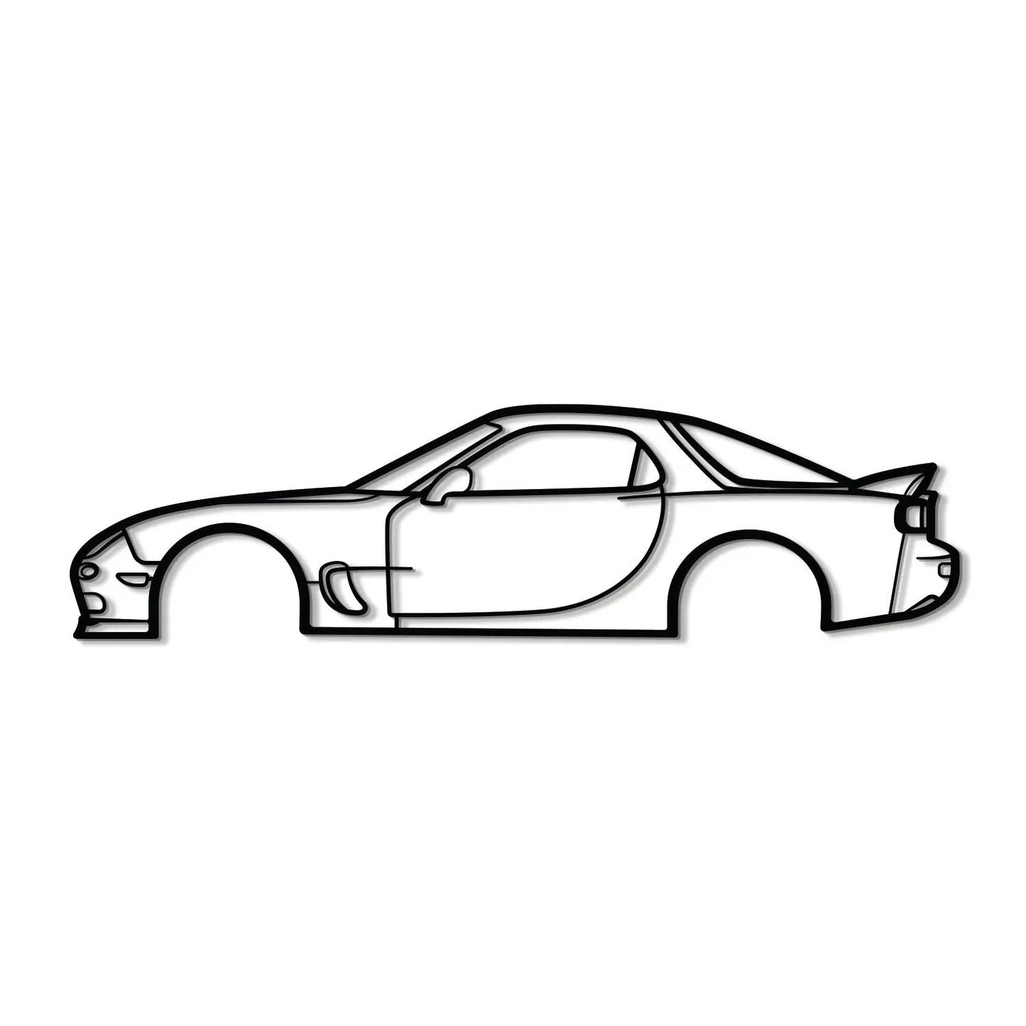 Rx-7 metal car wall art, black line silhouette by Modello Turbo for home and office decor on Tampa Home & Garden Store