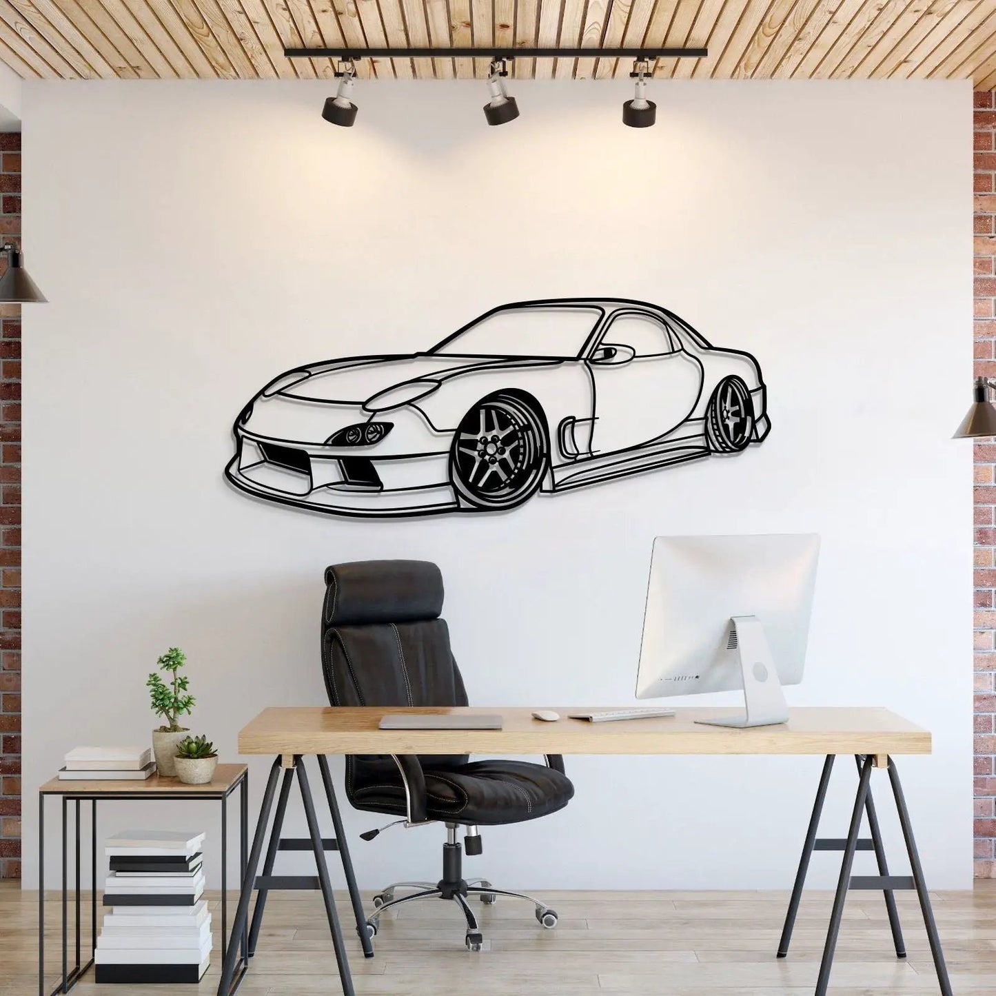 1994 RX-7 Stance Metal Car Wall Art in black line art on white background on Tampa Home & Garden Store