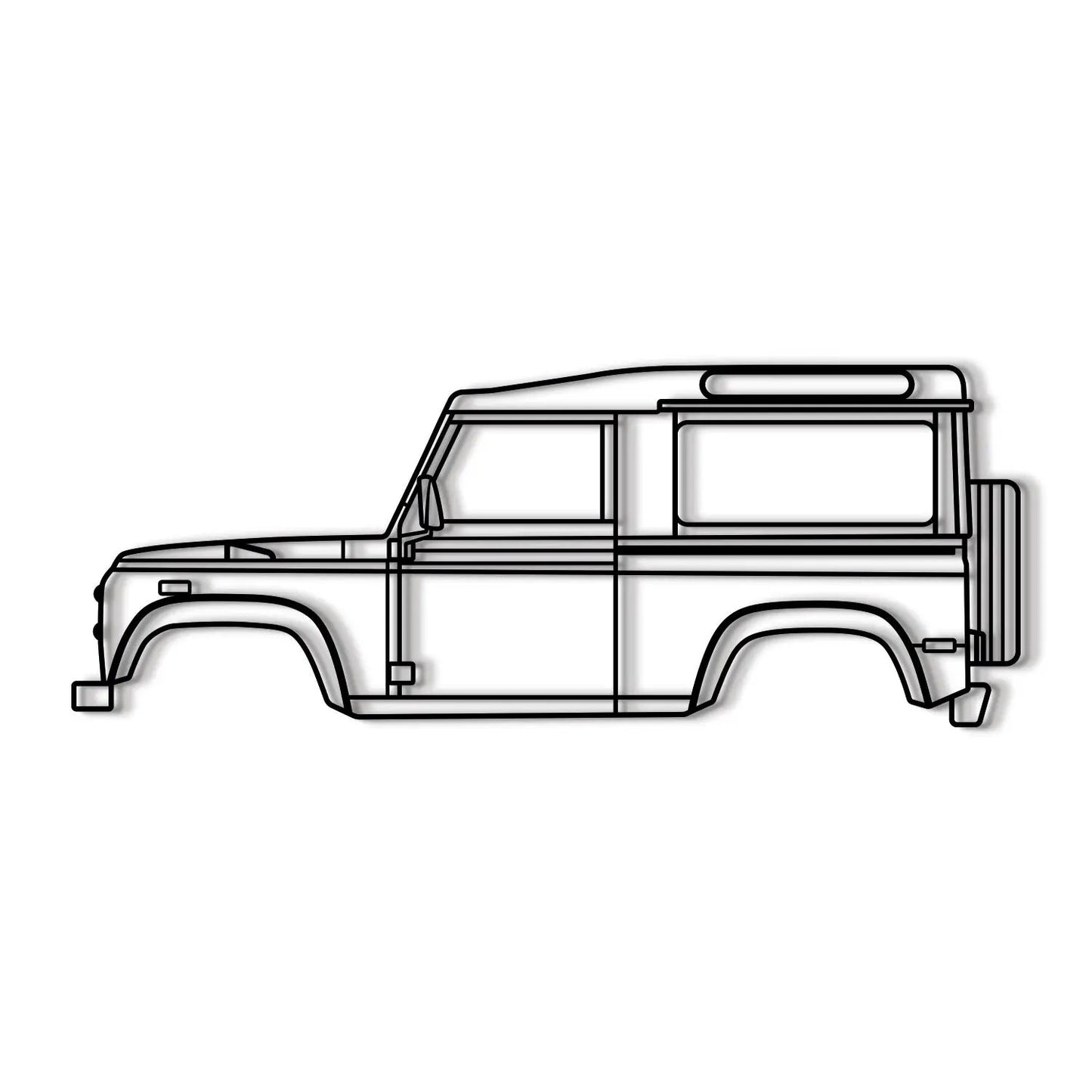 1997 Defender 90 metal wall art line drawing by Modello Turbo, automotive artwork on Tampa Home & Garden Store