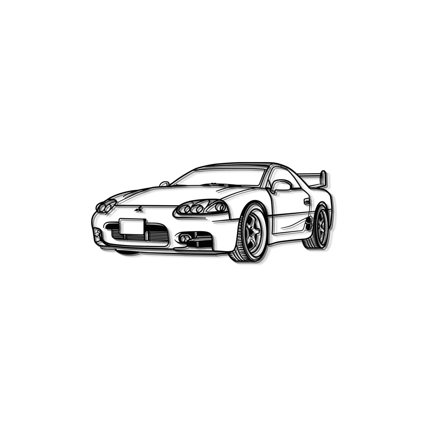 1999 3000GT metal wall art, perspective line drawing of a sports coupe with rear spoiler on Tampa Home & Garden Store