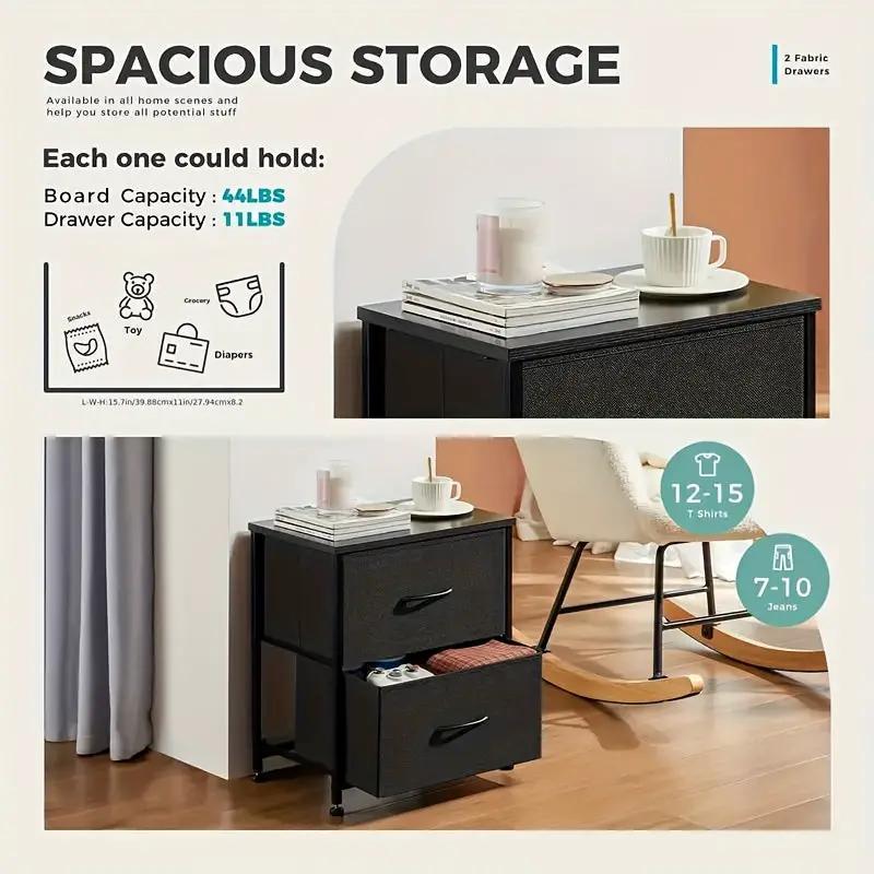 Set of 2 Moktan Sabai nightstands with 2 drawers, black finish and slim metal legs on Tampa Home & Garden Store