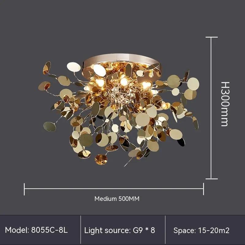 Stainless steel living room chandelier with golden disc clusters and 8 G9 bulbs by Decorbites on Tampa Home & Garden Store
