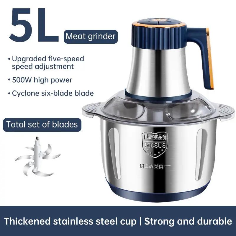 Electric meat grinder and 5L stainless steel food processor with blue accents and 500W power on Tampa Home & Garden Store