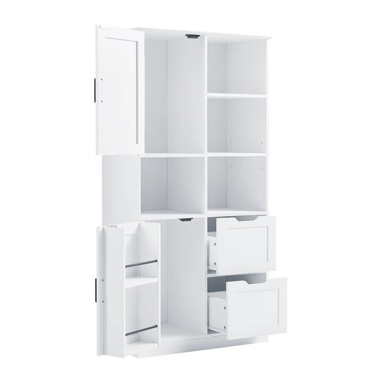 White bathroom storage cabinet with doors and drawers, multiple open compartments on Tampa Home & Garden Store
