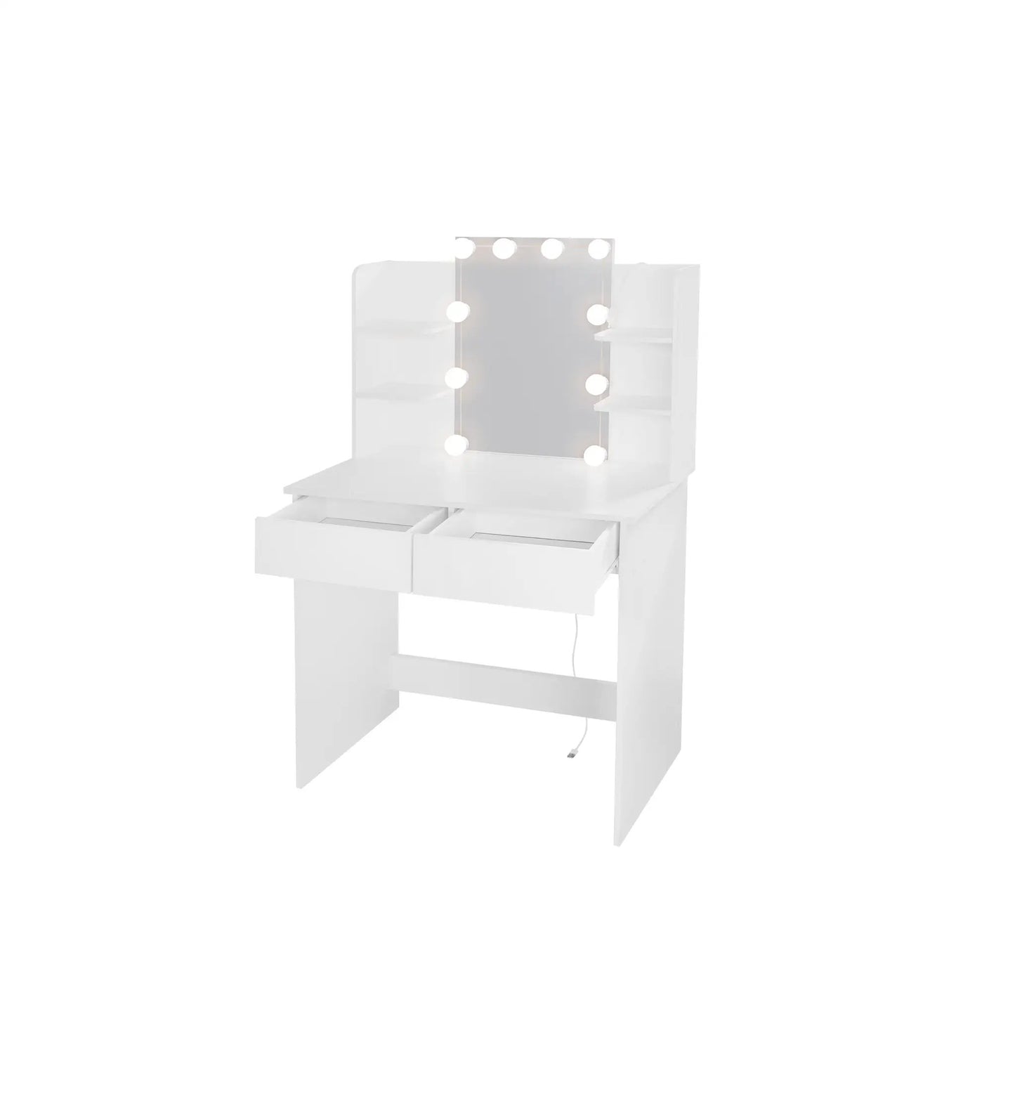 Tocador de Maquillaje con Espejo Iluminado LED, Juego de Tocador con 2 Cajones Grandes y 10 Luces LED, Color Blanco