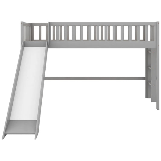 Twin size low loft bed with ladder and slide gray finish on Tampa Home & Garden Store