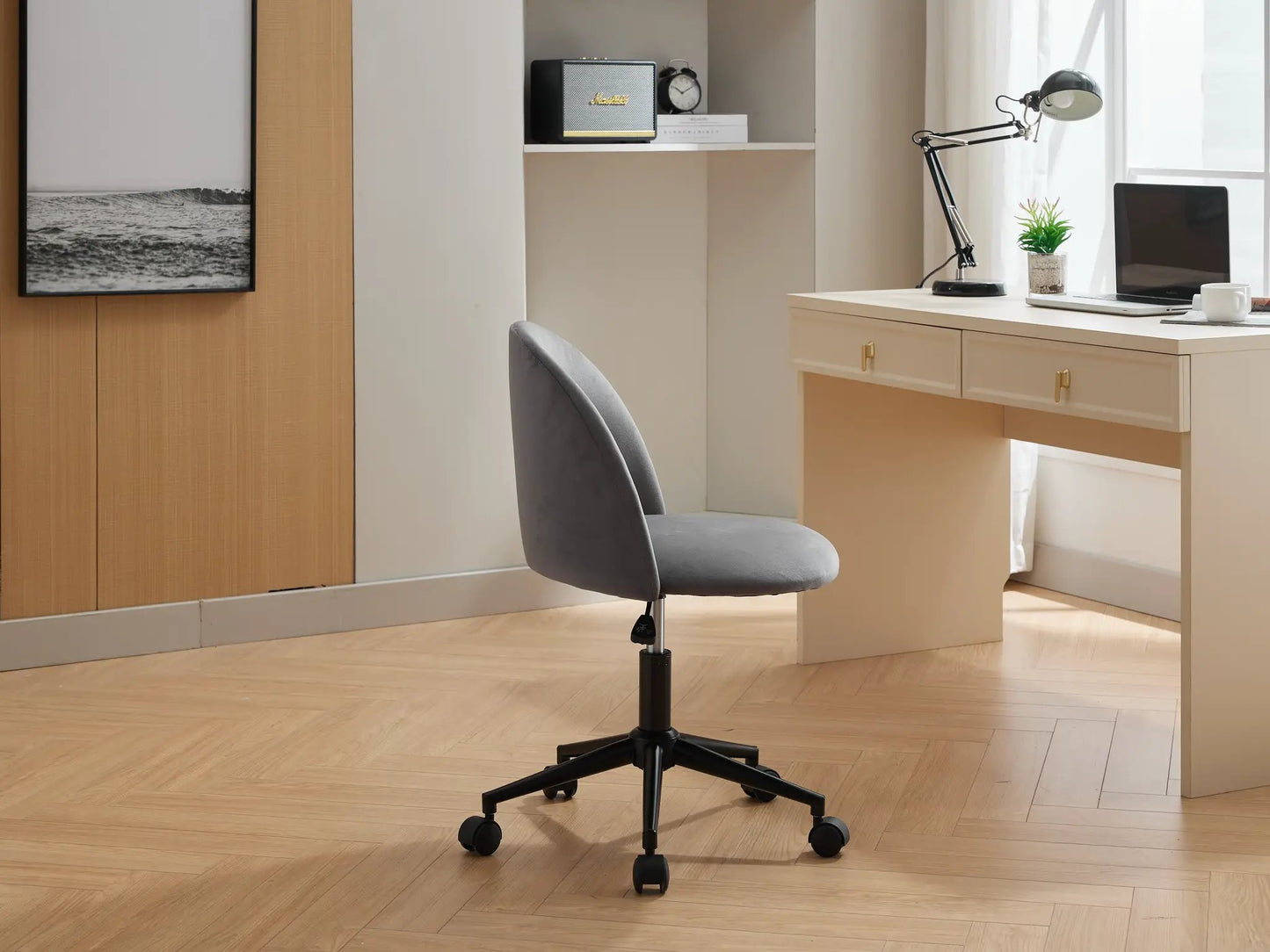 Velvet office chair with wheels, mid back, gray fabric for desk setup on Tampa Home & Garden Store