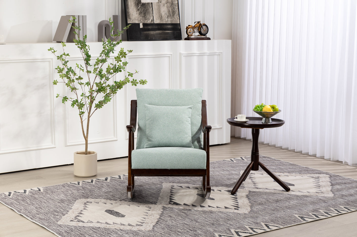 Fauteuil inclinable moderne du milieu du siècle en tissu tissé, fauteuil de salon rembourré confortable avec bois massif pour salon, chambre à coucher, balcon