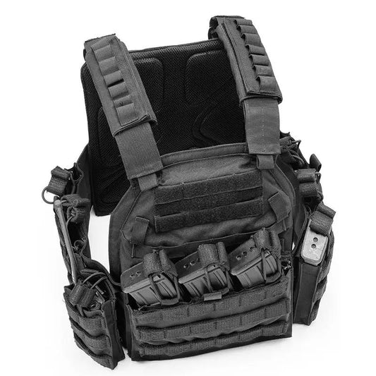 Outdoor dismantling tactical vest in black with MOLLE system and front mag pouches on Tampa Home & Garden Store