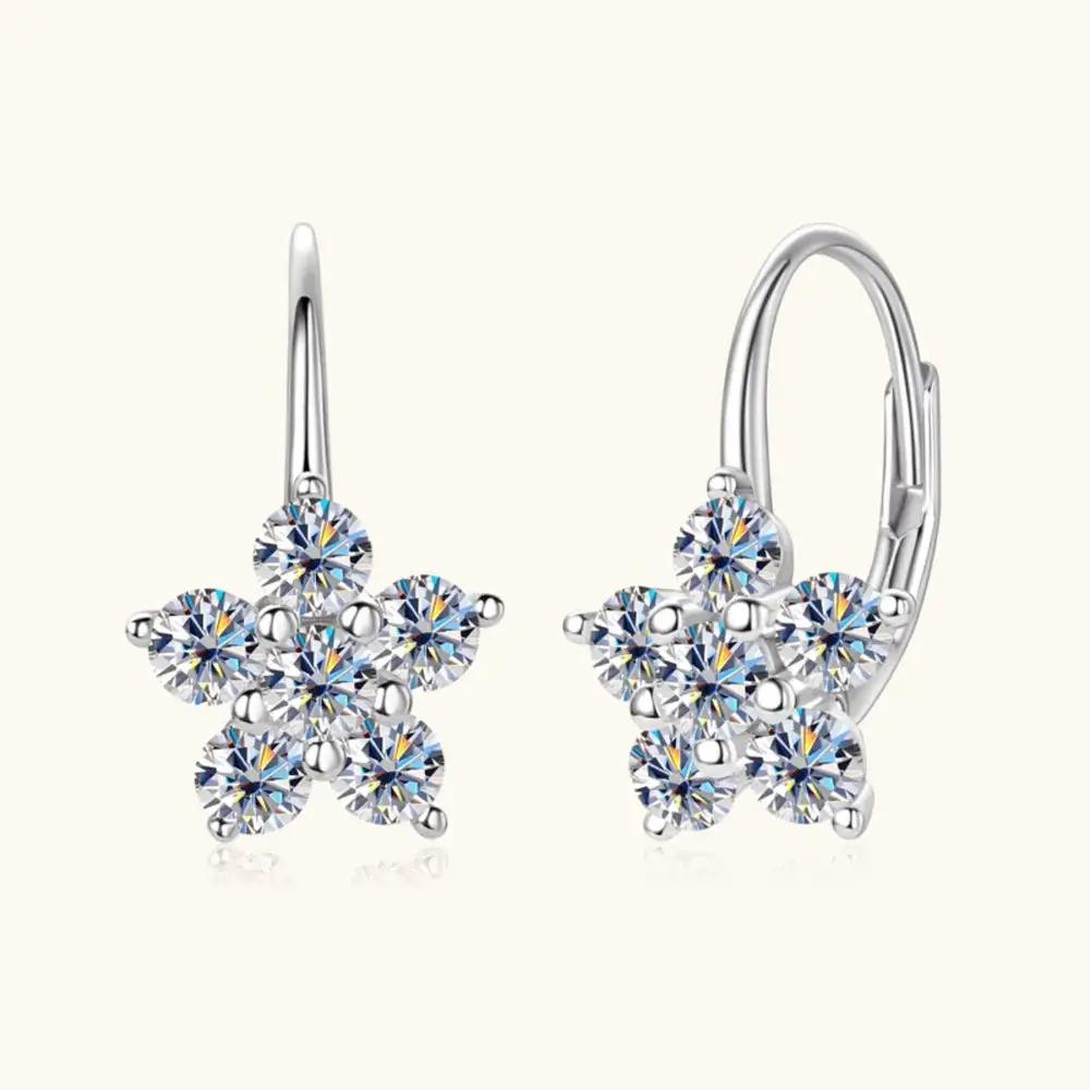 1.2 Carat Moissanite Flower Huggie Earrings pair in silver with a flower cluster on Tampa Home & Garden Store