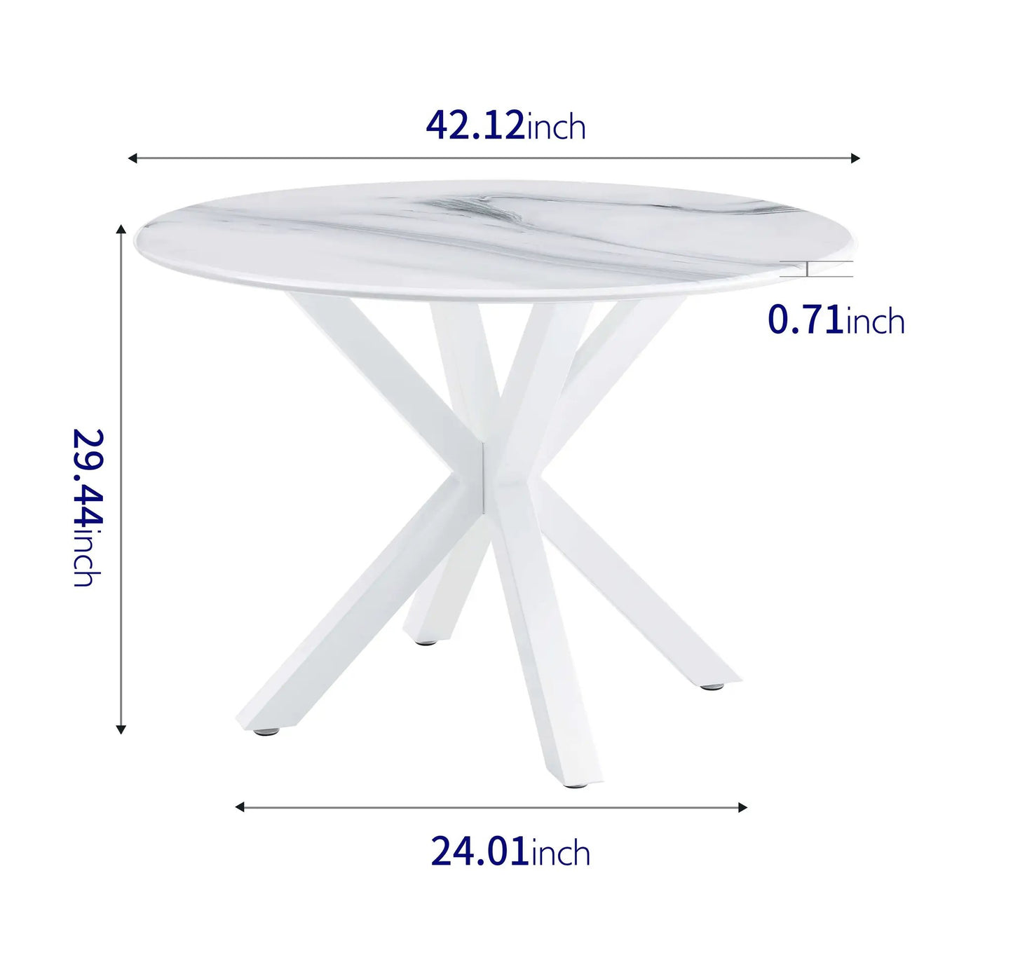 42.1 "Mesa de comedor blanca para 4-6 personas, mesa de comedor medieval con tablero circular de Mdf, mesa de centro de ocio