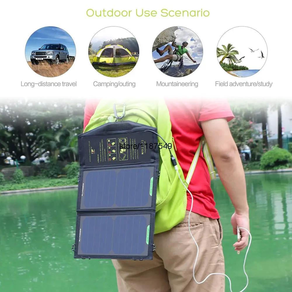 Solar Panel 10W 5V dual-panel charger mounted on a backpack for hiking with blue cells on Tampa Home & Garden Store
