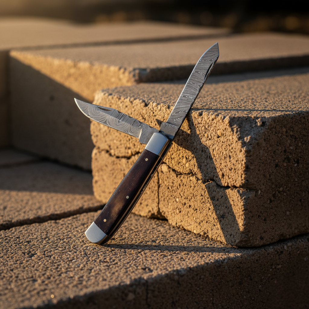 Damascus dual-blade folding knife TF-079 by Titan International K with Damascus blades on Tampa Home & Garden Store