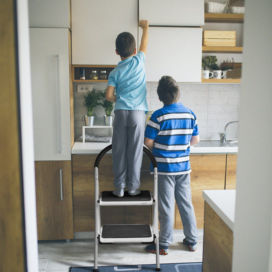 2.75 Feet Folding Step Stool with Iron Frame and Anti-Slip Pedals - Tampa Home & Garden Store