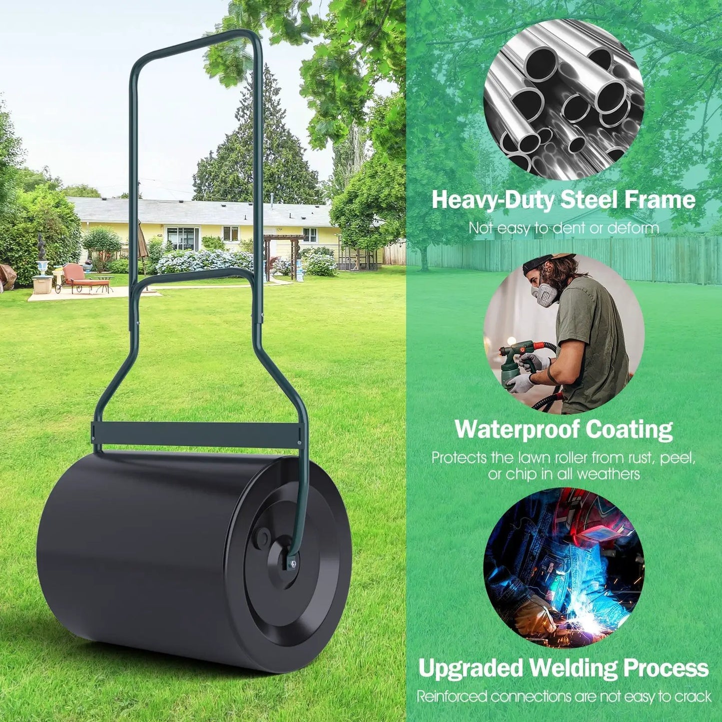 DirectDeals lawn roller with U-shaped steel handle and black drum for backyard use on Tampa Home & Garden Store