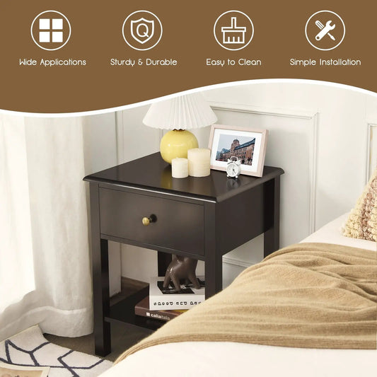 Nightstand End Table with Drawer and Shelf in dark espresso finish DirectDeals on Tampa Home & Garden Store