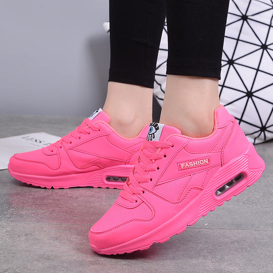 Women's pink platform sneakers with lace-up front and air cushion sole on Tampa Home & Garden Store