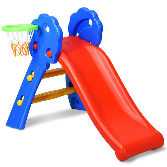 2 Step Indoors Kids Plastic Folding Slide with Basketball Hoop - Tampa Home & Garden Store