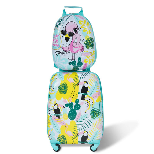 GemGear 2-piece kid luggage: 12in backpack and 16in rolling suitcase, flamingo print, teal trim on Tampa Home & Garden Store