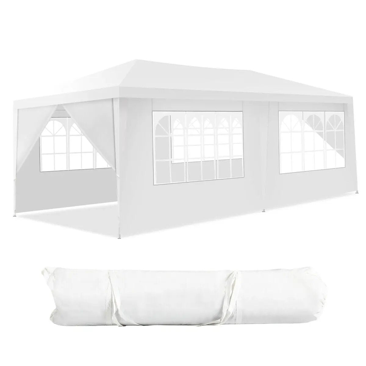 10x20 ft canopy tent with 6 sidewalls DirectDeals, white, windowed panels, carry bag on Tampa Home & Garden Store