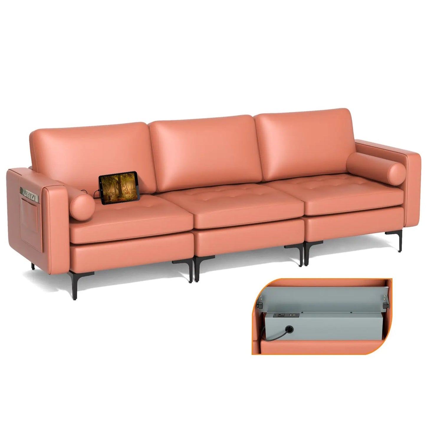 DirectDeals peach PU leather modular L-shaped 3-seat sectional sofa with USB ports on Tampa Home & Garden Store