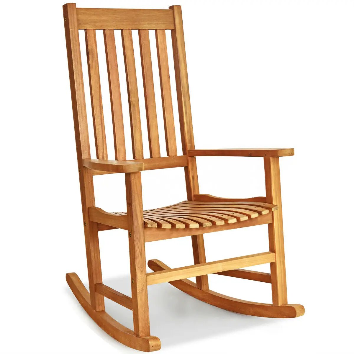 Indoor and Outdoor Wooden High Back Rocking Chair natural wood finish by DirectDeals on Tampa Home & Garden Store