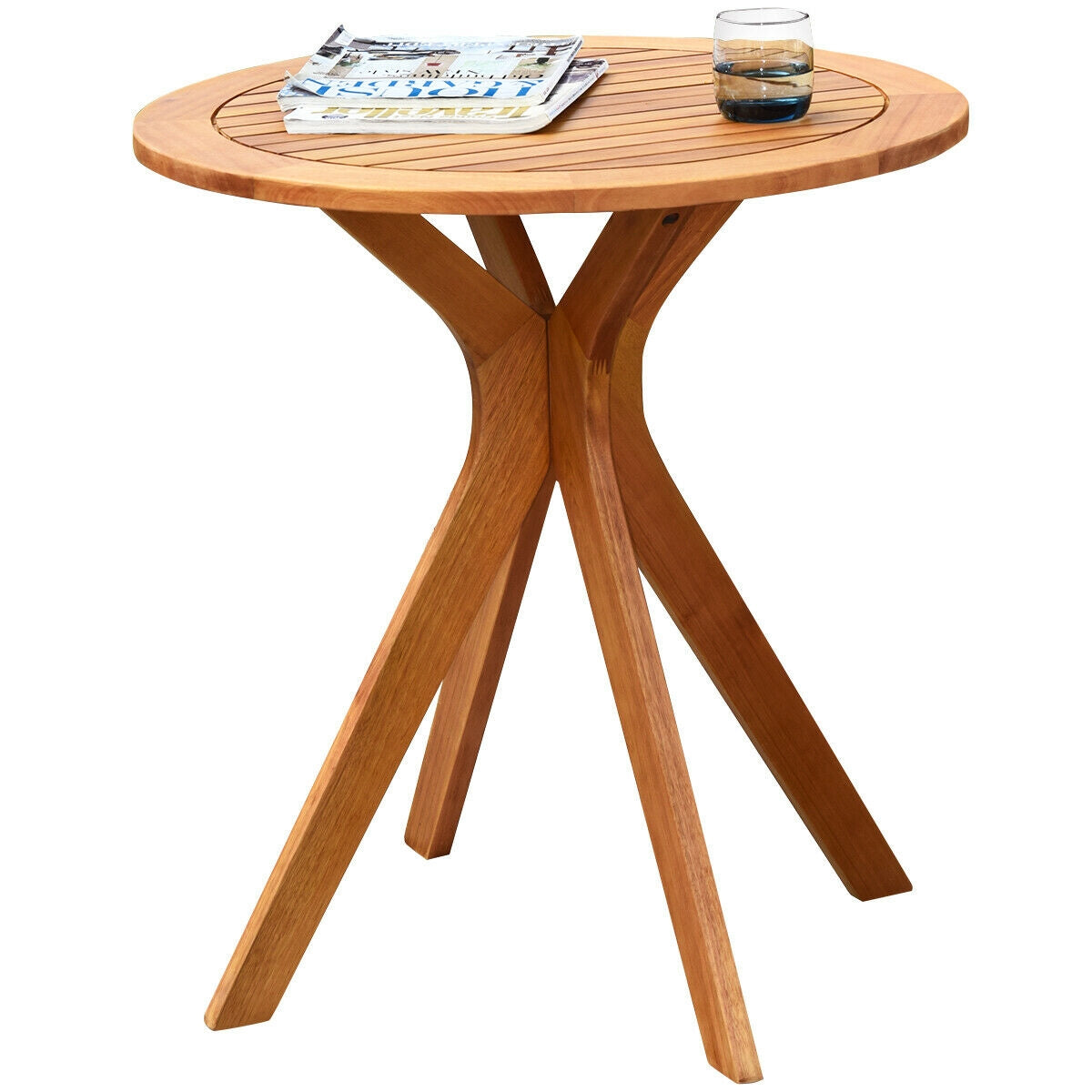 Mesa auxiliar redonda de madera maciza para exterior de 27 pulgadas