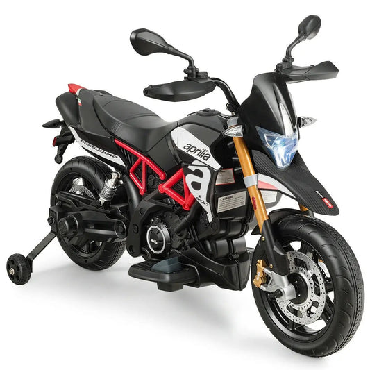 12V Kids Ride-On Motorcycle Aprilia Licensed with Sounds and Music-Black - Tampa Home & Garden Store