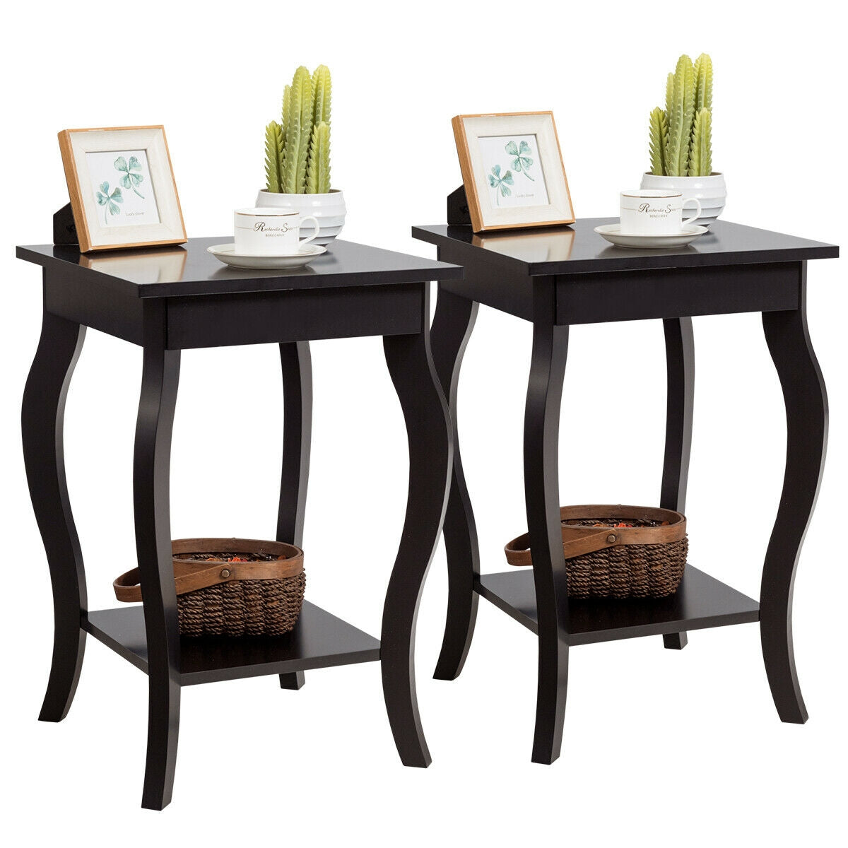 Set of 2 Accent Side Tables with Shelf
