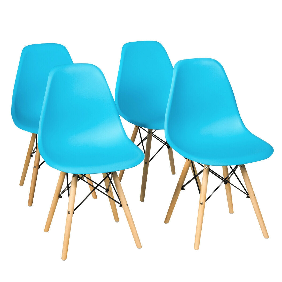 Set of 4 Modern Armless Dining Chairs Plastic Chairs with Wood Legs-White