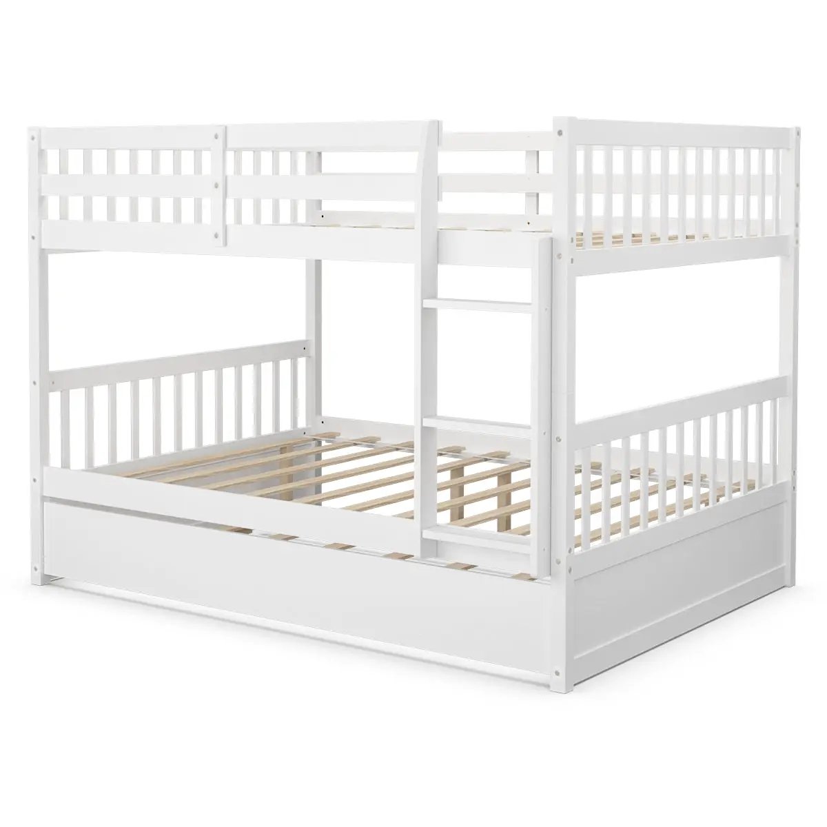 Full over full bunk bed in white wood with ladder and guard rails on Tampa Home & Garden Store