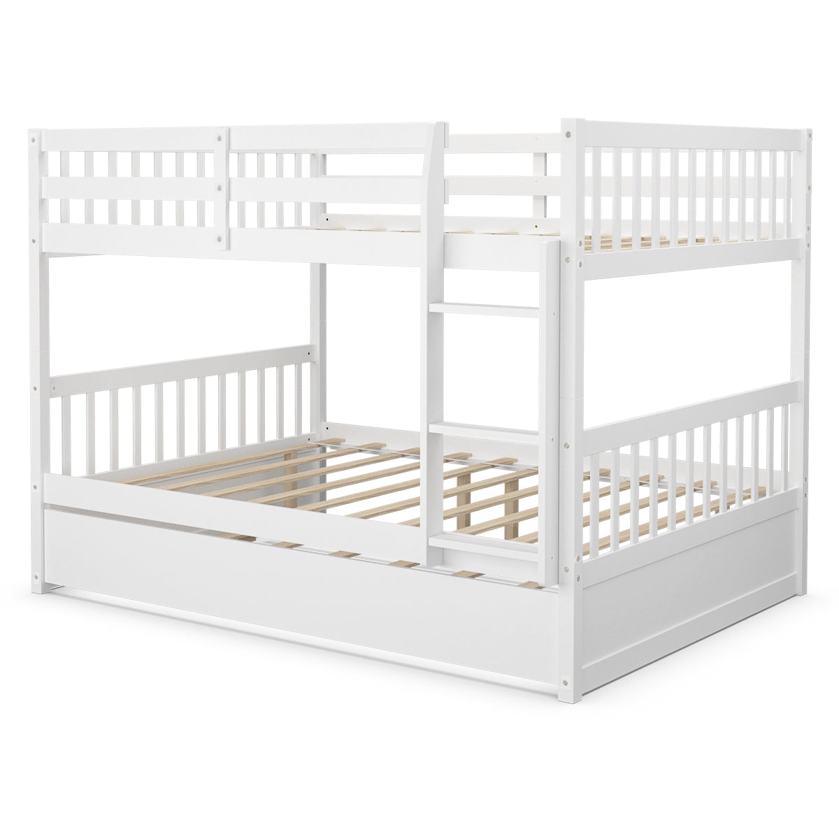 Full over Full Bunk Bed Platform Wood Bed with Ladder-Brown