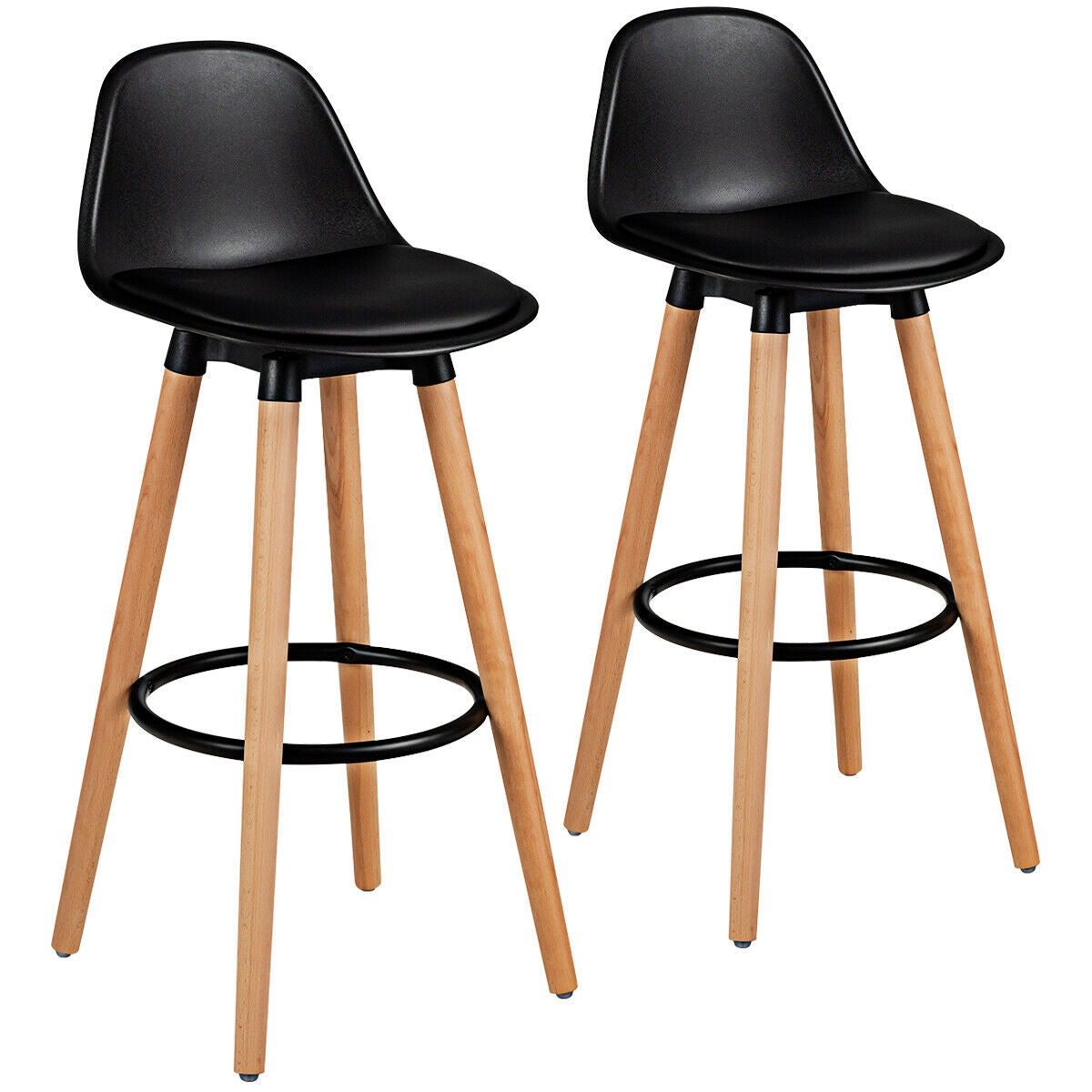 2-piece mid-century bar stools, black seats with natural wood legs, 28.5 in on Tampa Home & Garden Store