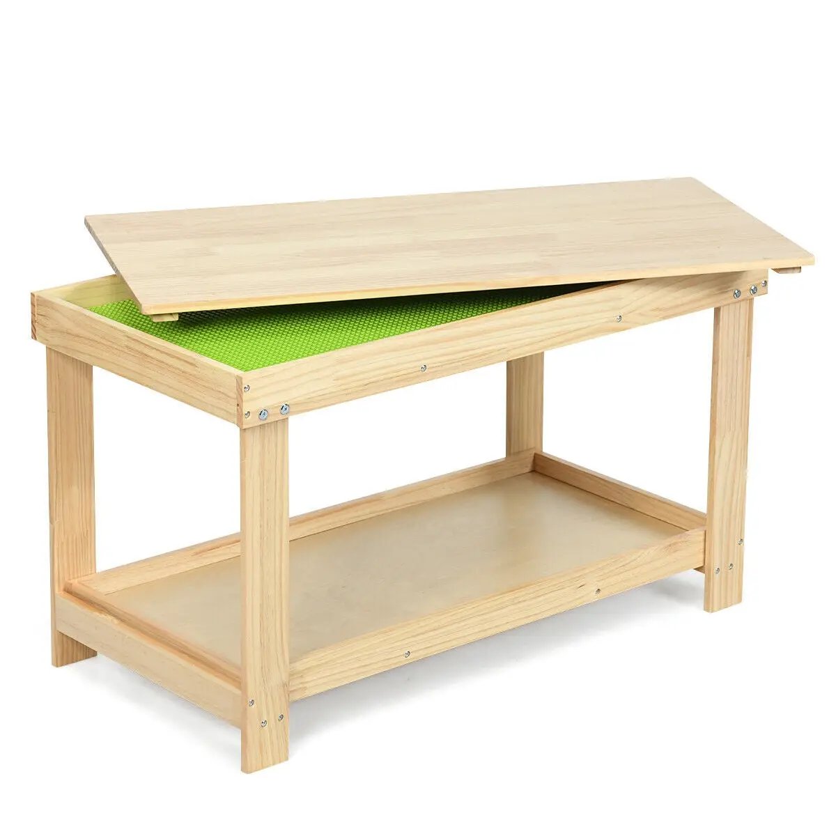 Solid wood multifunctional kids activity table with lifttop lid, limegreen insert, shelf on Tampa Home & Garden Store