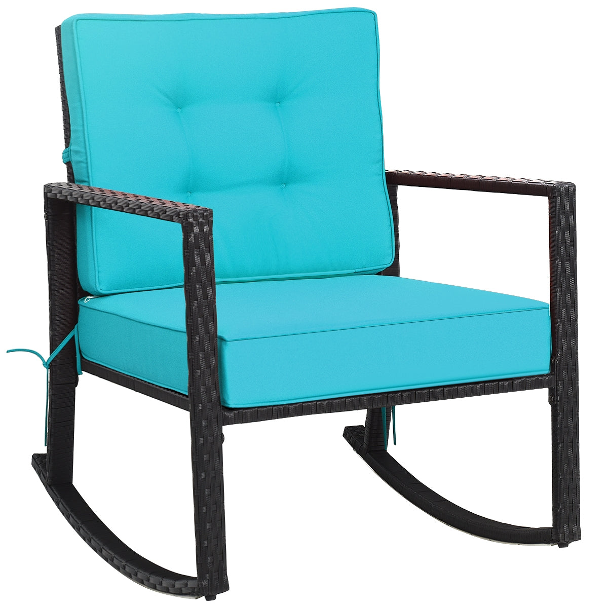 Patio Rattan Rocker Chair Cushion turquoise cushions on black wicker frame on Tampa Home & Garden Store