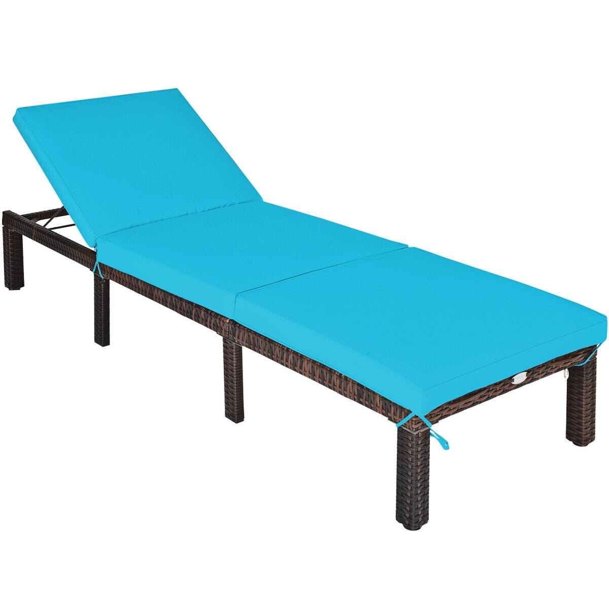 Outdoor Rattan Adjustable Cushioned Chaise with turquoise cushions and dark brown wicker frame on Tampa Home & Garden Store