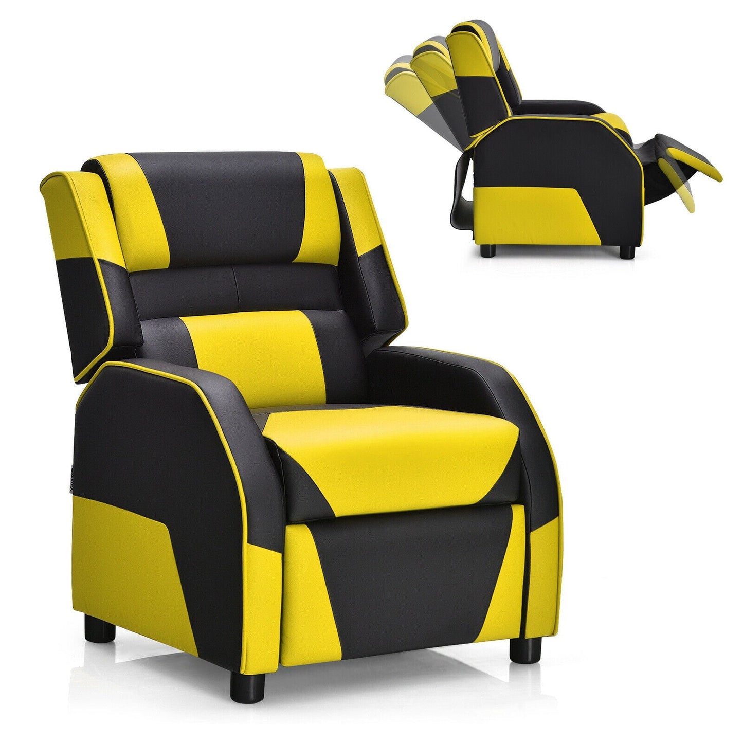 Kids PU leather gaming recliner chair with headrest in yellow and black DirectDeals on Tampa Home & Garden Store