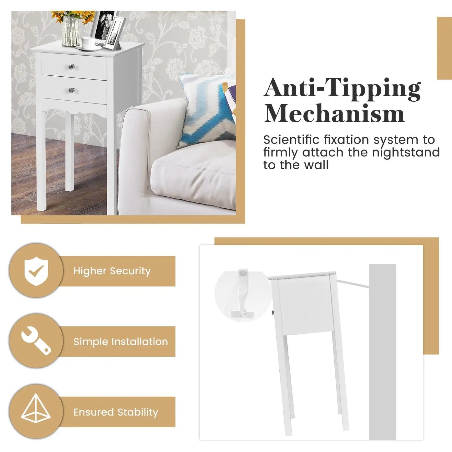White side table with two drawers by DirectDeals end table for living room on Tampa Home & Garden Store