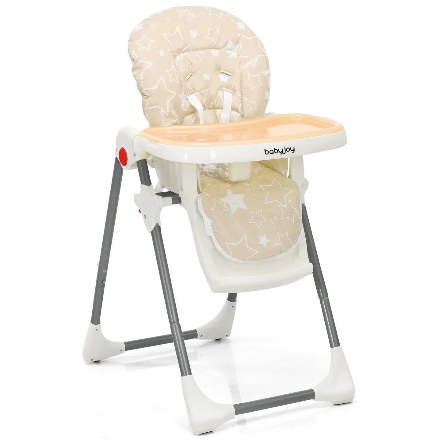 Folding Baby High Chair beige star-pattern seat, 6-level height, Babyjoy by DirectDeals on Tampa Home & Garden Store