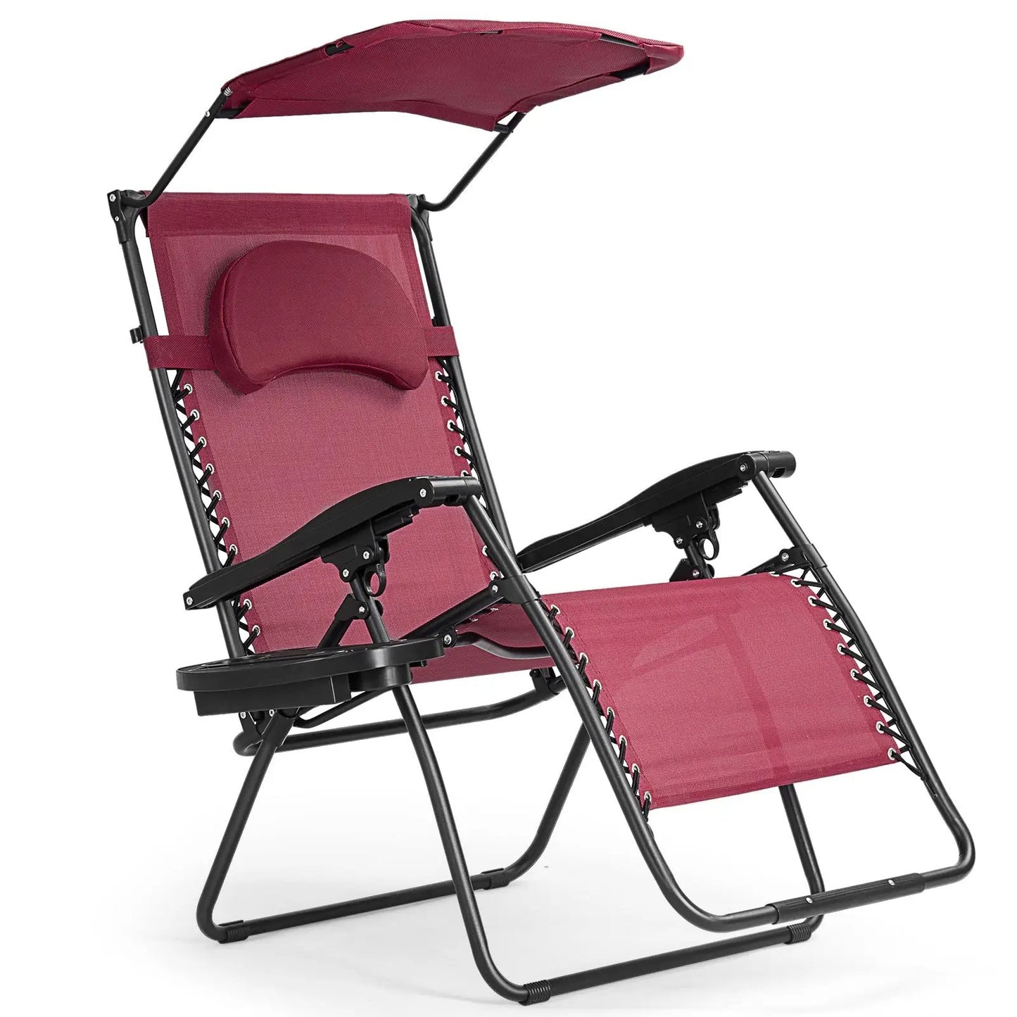 Folding recliner lounge chair with shade canopy in burgundy DirectDeals sunlounger on Tampa Home & Garden Store