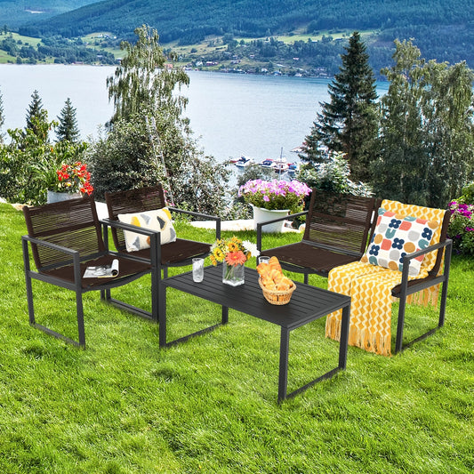 4 Pieces Patio Furniture Conversation Set with Sofa Loveseat - Tampa Home & Garden Store