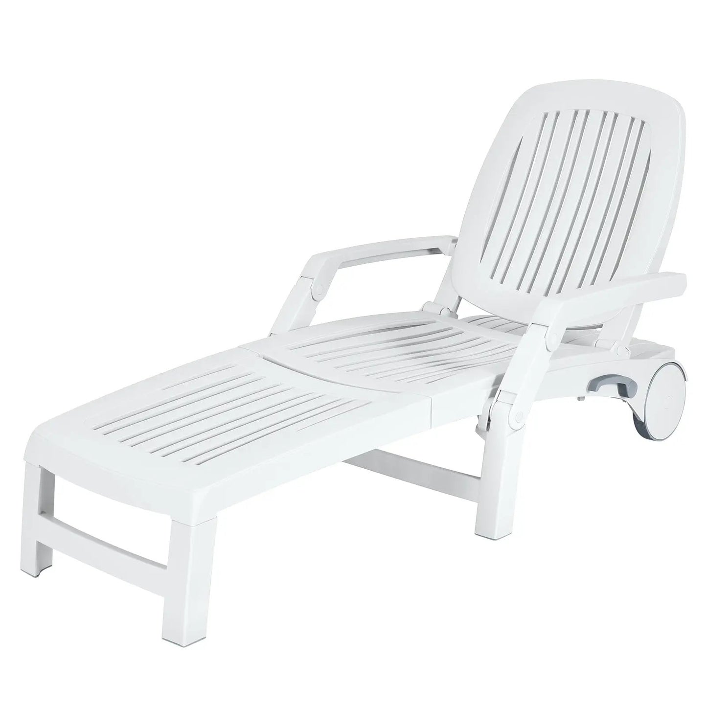 DirectDeals Adjustable Patio Sun Lounger with Weather Wheels, white plastic on Tampa Home & Garden Store