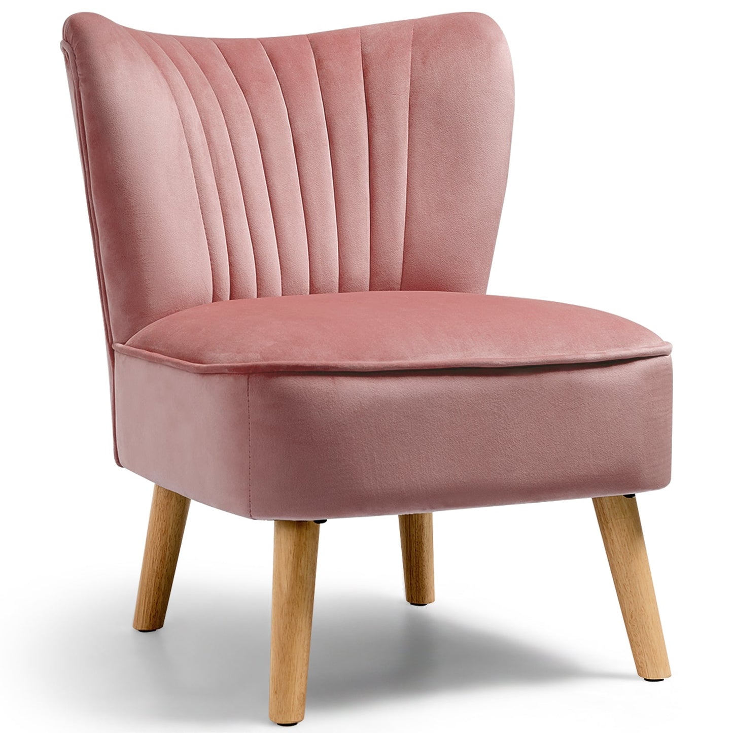 DirectDeals pink velvet armless accent chair with vertical tufting and light wood legs on Tampa Home & Garden Store