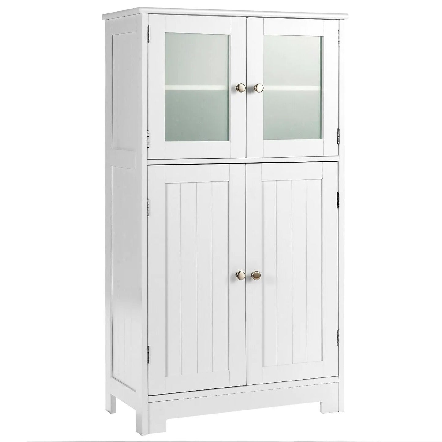 DirectDeals white bathroom floor cabinet with frosted glass doors and lower paneled doors on Tampa Home & Garden Store