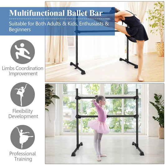 4 Feet Double Ballet Barre with Adjustable Height, black metal frame on Tampa Home & Garden Store