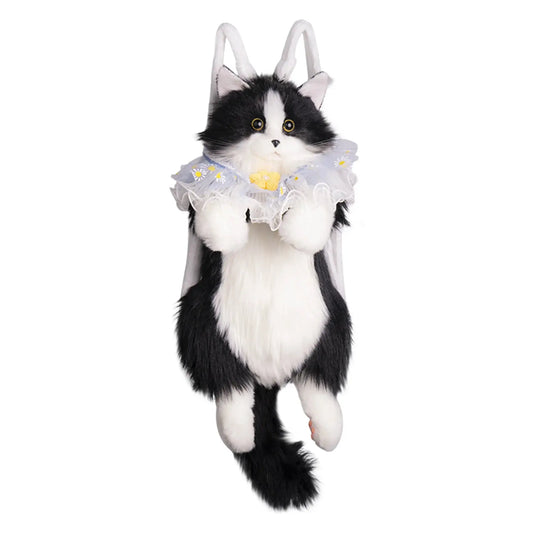 Chongker Creative Cat Backpack: black and white cat in pale blue lace collar with daisies on Tampa Home & Garden Store