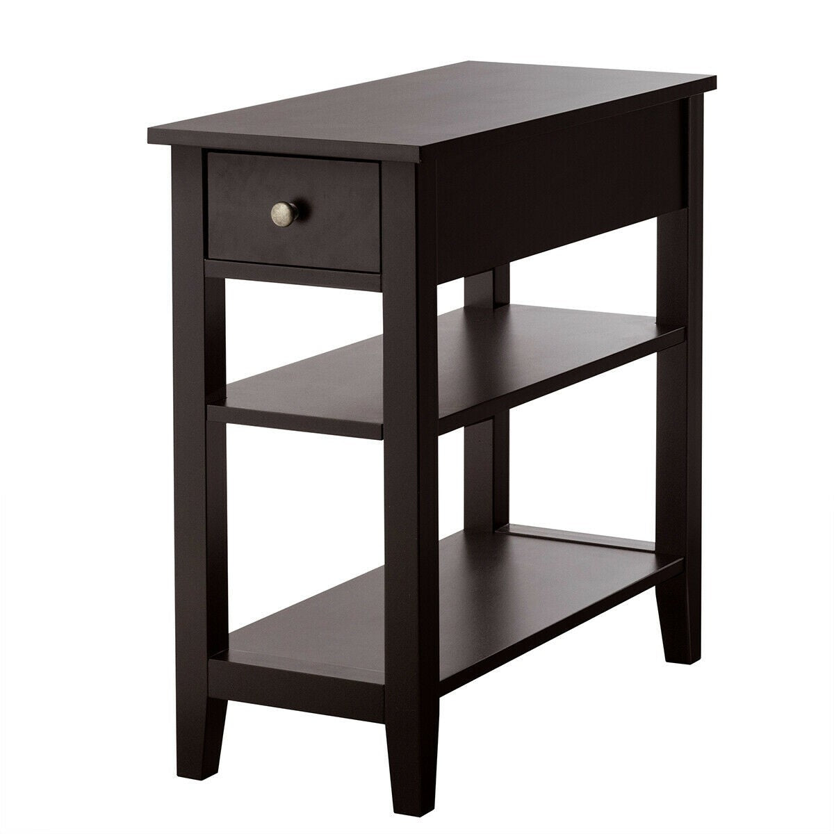 3-Tier nightstand with a drawer and two open shelves in dark wood finish on Tampa Home & Garden Store