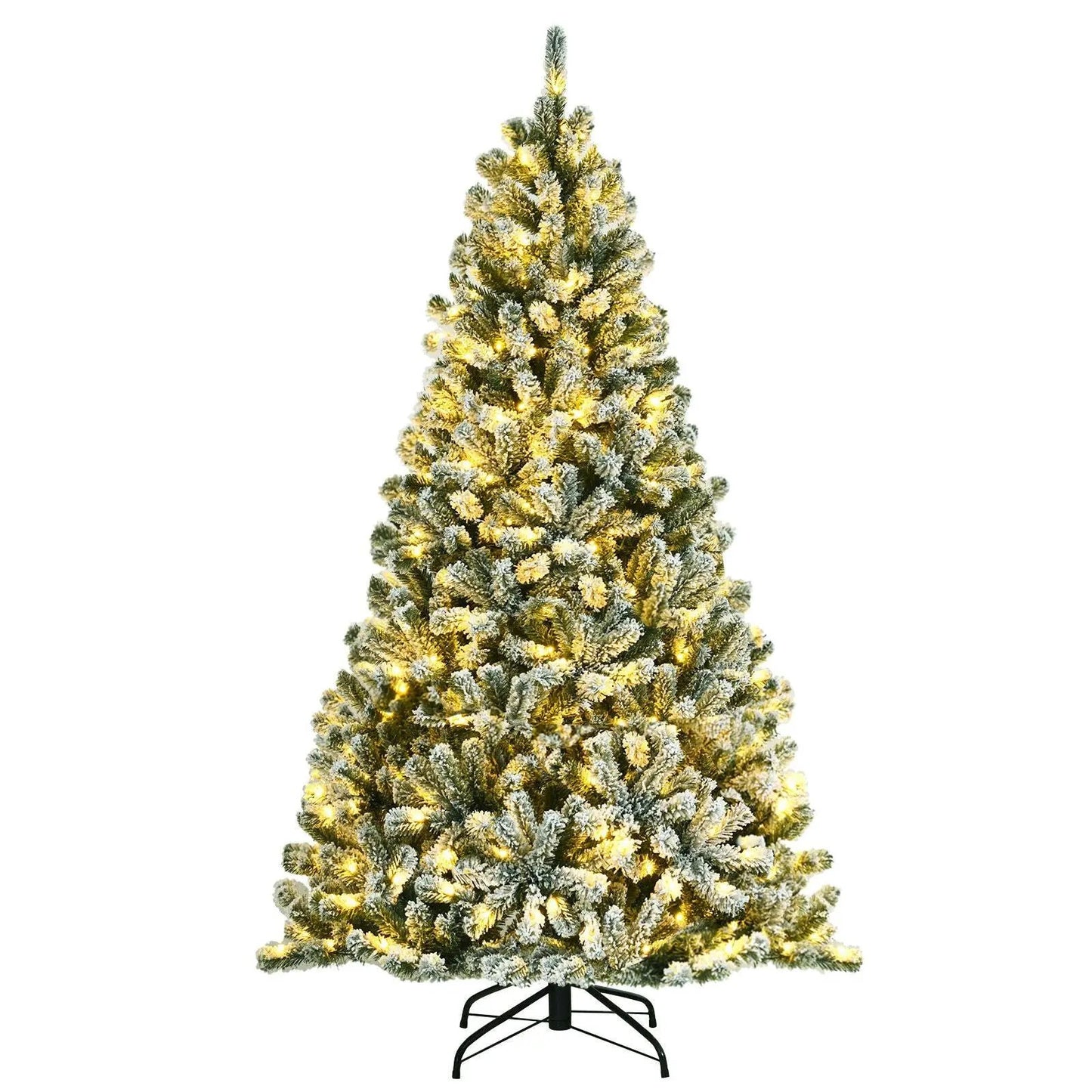 8 Feet Pre-lit Snow Flocked Christmas Tree with Tips and Metal Stand-8 ft - Tampa Home & Garden Store