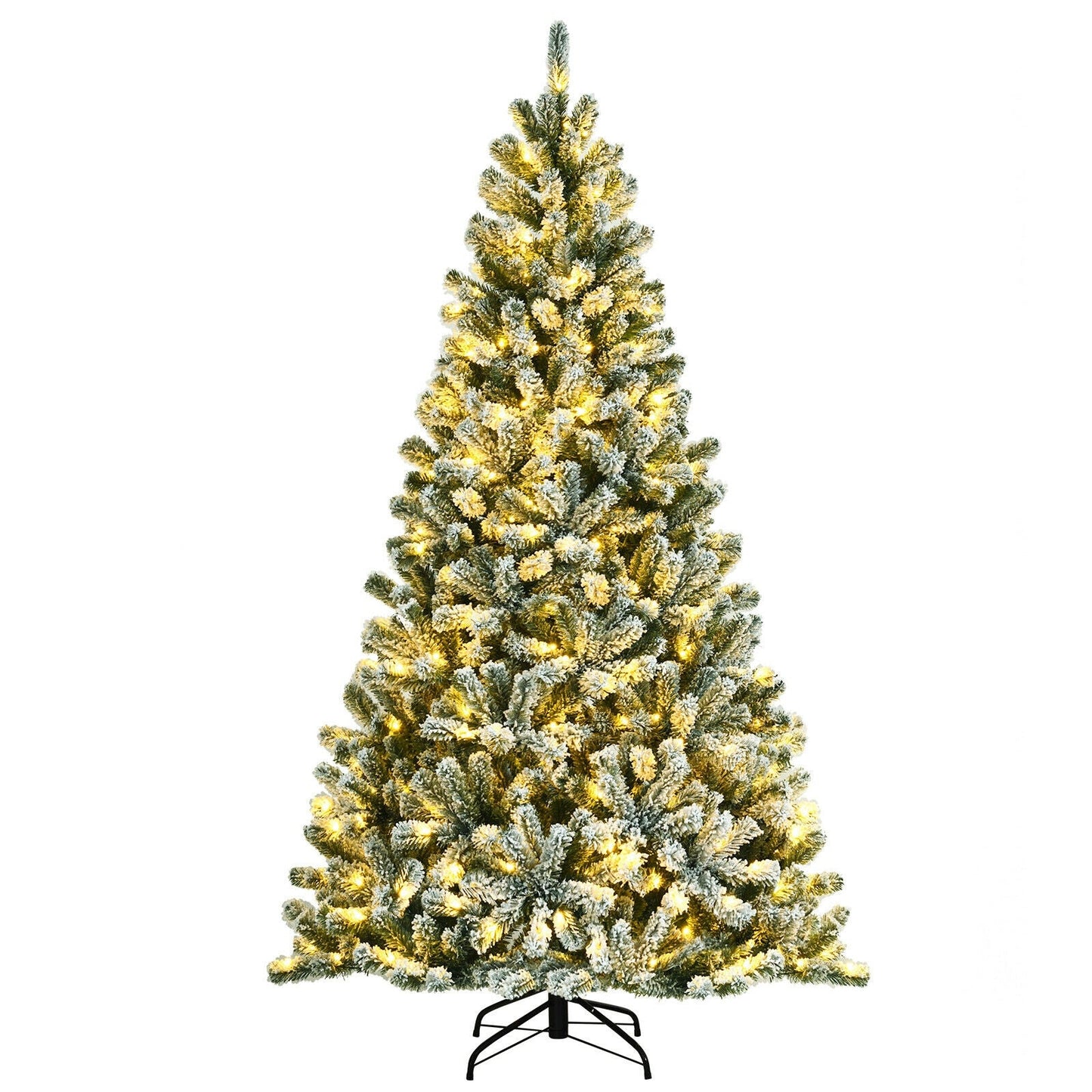 Árbol de Navidad nevado preiluminado de 8 pies con puntas y base de metal - 8 pies